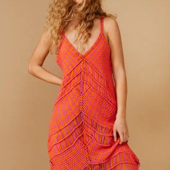 Nasty Gal collection Colorblock Macrame crochet Tassel fringe Maxi Dress S - Picture 5 of 14